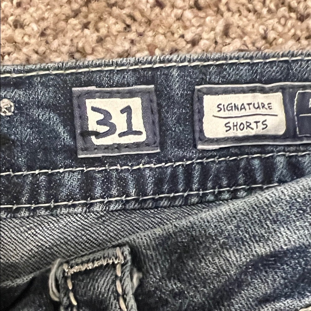 Miss Me Signature Distressed Denim Shorts with Sequin & Bling Trim size 31 - Picture 4 of 7